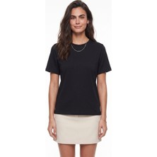 Onloox Siyah Organik Pamuklu Bisiklet Yaka Kısa Kollu Regular Kalıp Basic Örme Üst T-Shirt