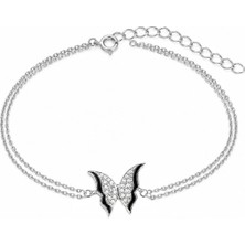 Brezza Lusso Jewelry 925 Ayar Mineli Işıltılı Kanatlar Gümüş Kadın Bileklik