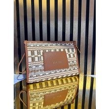 Pazarvia Shop Hasır Deri Taba Renk Clutch