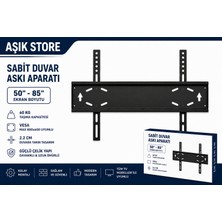 AŞIK STORE 50-95 Inç Sabit Tv Askı Aparatı 75 kg Taşıma Kapasiteli Vesa 900X600 LCD LED OLED QLED Tv Duvar Montaj Aparatı