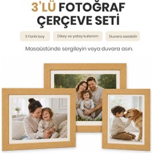 Vusign Vusıgn VS65  Mdf Ahşap Rengi Masaüstü ve Duvar Askılı Çerçeve Fotoğraf Çerçevesi  3'lü Set