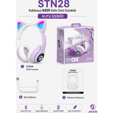Jnuobi STN28 Kablosuz Bluetooth 5.0 Kedi Kulaklıklı Rgb LED Kafa Üstü Kulaklık – Dahili Mikrofon – Ios & Android Uyumlu