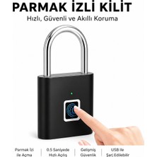 Qasul Akıllı Parmak Izi Kilit Şarjlı Asma Kilit IP65 Su Geçirmez Anahtarsız Güvenlik Kilidi