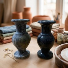 Eski Yeni Antik Doğal Mermer Mini Vazo Seti 2'li – El Işçiliği Dekoratif Minyatür Çiçek Vazosu 10 cm