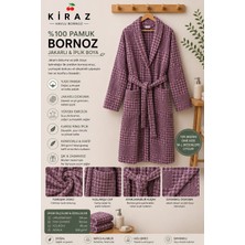 Kiraz Havlu Bornoz %100 Pamuk Mürdüm Ekose Dokulu Unisex Bornoz