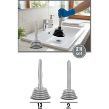 Flora 2'li Körüklü Vantuz Pompa Seti, Büyük + Küçük Mutfak Banyo Lavabo Küvet Gider Açıcı El Pompası Gri