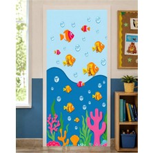 Promisebackdrop2 190X75CM Lastikli Kapı Süsü, Kumaş Kapı Giydirme, Balık Temalı, Sınıf Kapısı, Okul Etkinlik Kapı Süsü