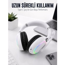 Meks Beyaz Bluetooth 5.0 Mikrofonlu Kablosuz Kulak Üstü Kulaklık Rgb Işıklı Type-C  - HEP-1303-959