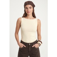 Ritnice Kadın Nova Kayık Yaka Lux Touch Yumuşak Doku Kolsuz Sarı Bluz