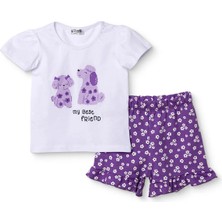 TeknoKapsül Ebebek Hello Baby Hellobaby Kız Bebek Tişört-Şort Hayvan Baskılı Bisiklet Yaka Kısa Kol Reçme