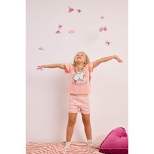DeFacto %100 Pamuk 2'li Fırfırlı Kol Açık Pembe Pijama Takımı Kız Bebek H9308A526SM