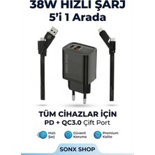Mbb E-Ticaret 4 In 1 Hızlı Şarj Seti | 38W Çift Portlu Adaptör & Çok Başlıklı Örgü Kablo (Lightning/type-C/usb)