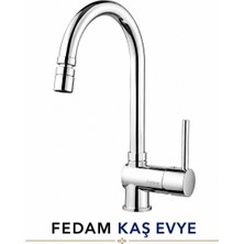Fedam Kaş Evye Bataryası Krom Pirinç Gövde Tek Kumandalı Mutfak Evye Musluğu