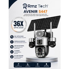 RMZTECH Avenir S447 12MP 4 Kameralı 36X Optik Zoom 4g Esım Sim Kartlı Çift Solar Panelli Ptz Güvenlik Kamera