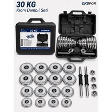 Ckspor Luxury 30 kg Çantalı Döküm Krom Dambıl Seti Ayarlanabilir Ağırlık Fitness Seti