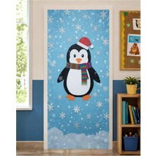 Promisebackdrop2 190X75CM Lastikli Kapı Süsü, Kumaş Kapı Giydirme, Penguen Temalı, Sınıf Kapısı, Okul Etkinlik Kapı Süsü
