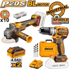 Ingco CKLI20273E Akülü Avuç Taşlama + Matkap Seti 20 Volt - 4,0 Ah Çift Akülü