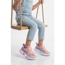 Marco Kids Pudra Cırtlı Işıklı Kız Çocuk Spor Ayakkabı