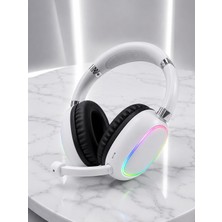 Datatek Beyaz Bluetooth 5.0 Mikrofonlu Kablosuz Kulak Üstü Kulaklık Rgb Işıklı Type-C Şarjlı - Lisinya