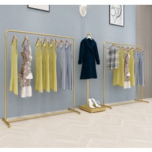 MD Vitrin Dekorasyon Butik Mağaza Raf Sistemleri 3lü Askılık Stand Statik Gold Boyalı Set