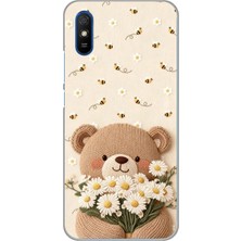 TechTree Redmi 9A Uyumlu Arı ve Papatya Sevimli Ayıcık Baskılı Silikon Kılıf