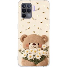TechTree Oppo Reno 5 Lite Uyumlu Arı ve Papatya Sevimli Ayıcık Baskılı Silikon Kılıf