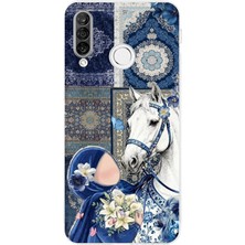 TechTree Huawei P30 Lite Uyumlu Geleneksel Motifli Beyaz At Baskılı Silikon Kılıf