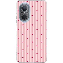 TechTree Huawei Nova 9 Se Uyumlu Pembe Çizgili ve Mini Kalp Baskılı Silikon Kılıf