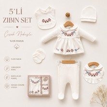WinterSun Baby Çiçek Nakışlı 5’li Yenidoğan Zıbın Takımı – %100 Pamuk Bebek Hastane Çıkışı Seti