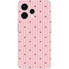 TechTree Oppo Reno 15 - Reno 15F Uyumlu Pembe Çizgili ve Mini Kalp Baskılı Silikon Kılıf