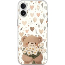 TechTree iPhone 16 Plus Uyumlu Romantik Sevimli Ayıcık Baskılı Silikon Kılıf