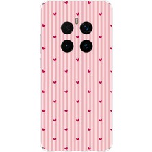 TechTree Honor Magic 7 Pro Uyumlu Pembe Çizgili ve Mini Kalp Baskılı Silikon Kılıf
