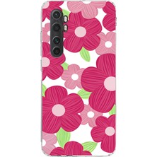 TechTree Mi Note 10 Lite Uyumlu Pembe Çiçek Desenli Baskılı Silikon Kılıf