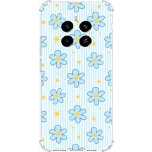 TechTree Realme 12 4g-12 Plus Uyumlu Mavi Çizgili ve Sarı Papatya Baskılı Silikon Kılıf