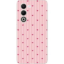 TechTree Oppo A5 4g Uyumlu Pembe Çizgili ve Mini Kalp Baskılı Silikon Kılıf