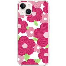 TechTree iPhone 13-14 Uyumlu Pembe Çiçek Desenli Baskılı Silikon Kılıf
