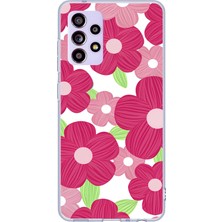 TechTree Samsung Galaxy A32 Uyumlu Pembe Çiçek Desenli Baskılı Silikon Kılıf