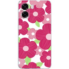 TechTree Oppo A6T - A6X Uyumlu Pembe Çiçek Desenli Baskılı Silikon Kılıf