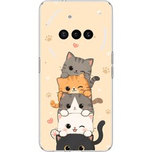 TechTree Nothing Phone (3A) Uyumlu Sevimli Kedicikler ve Patiler Baskılı Silikon Kılıf