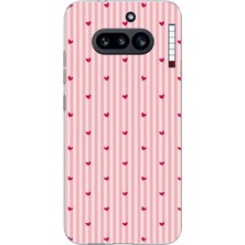 TechTree Nothing Phone (4A) Uyumlu Pembe Çizgili ve Mini Kalp Baskılı Silikon Kılıf