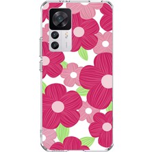 TechTree Xiaomi Mi 12T-12T Pro Uyumlu Pembe Çiçek Desenli Baskılı Silikon Kılıf