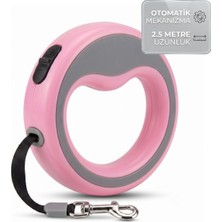 ALMITAL 2.5 Metre Makaralı Otomatik Kedi ve Köpek Gezdirme Tasması (Pembe)
