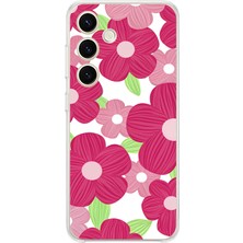 TechTree Samsung Galaxy S24 Uyumlu Pembe Çiçek Desenli Baskılı Silikon Kılıf