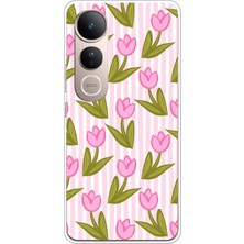 TechTree Vivo V50 Lite Uyumlu Embe Çizgili ve Lale Desenli Baskılı Silikon Kılıf