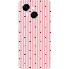 TechTree Tecno Spark Go 1 Uyumlu Pembe Çizgili ve Mini Kalp Baskılı Silikon Kılıf