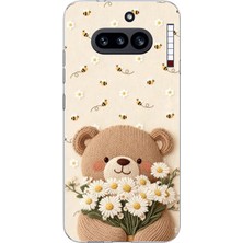 TechTree Nothing Phone (4A) Uyumlu Arı ve Papatya Sevimli Ayıcık Baskılı Silikon Kılıf