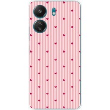 TechTree Redmi 13C Uyumlu Pembe Çizgili ve Mini Kalp Baskılı Silikon Kılıf