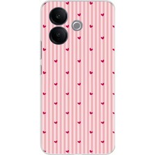 TechTree Vivo V60 Lite Uyumlu Pembe Çizgili ve Mini Kalp Baskılı Silikon Kılıf
