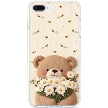TechTree iPhone 7 Plus-8 Plus Uyumlu Arı ve Papatya Sevimli Ayıcık Baskılı Silikon Kılıf