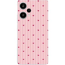TechTree Poco F5 Uyumlu Pembe Çizgili ve Mini Kalp Baskılı Silikon Kılıf